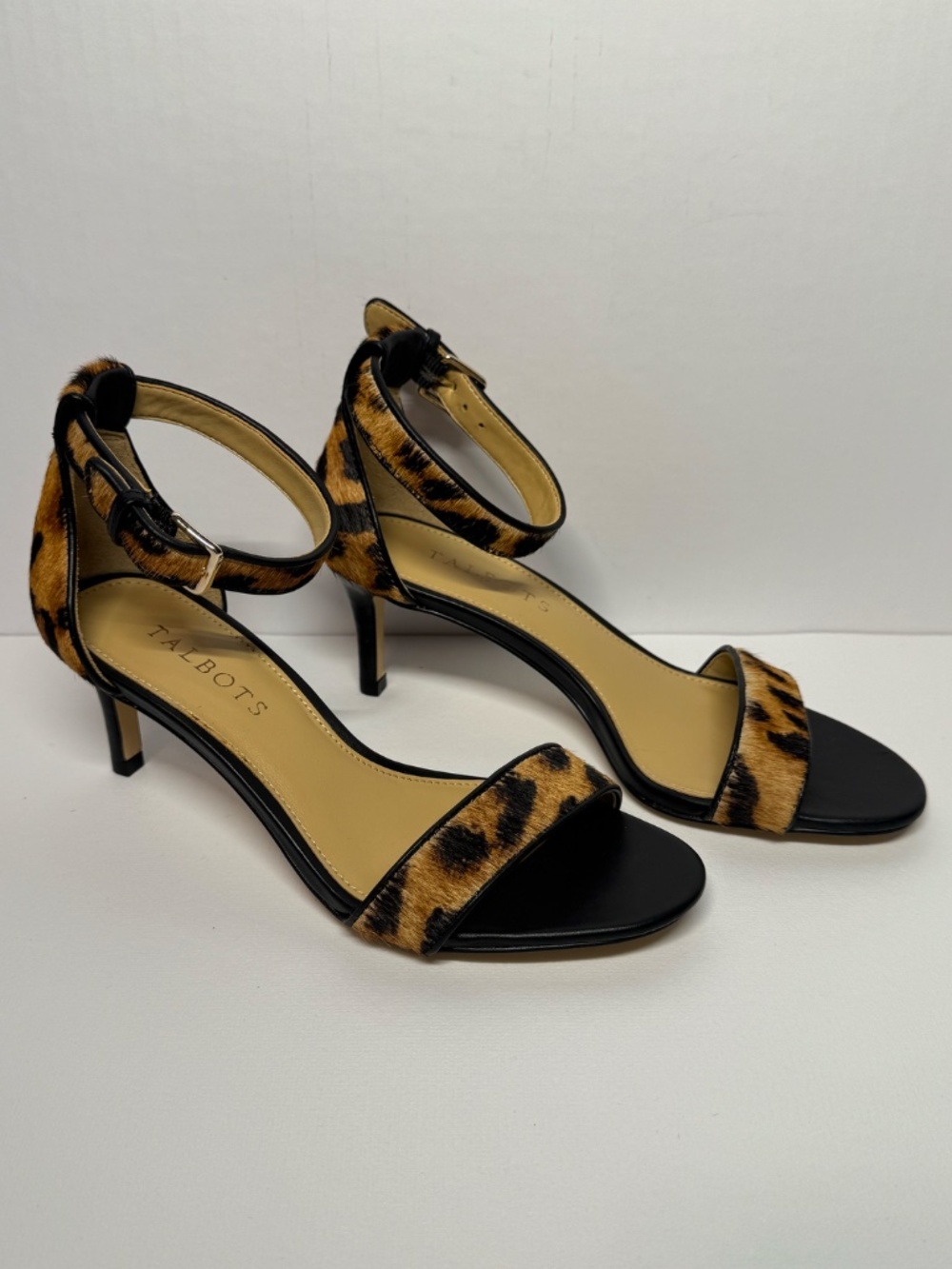 Talbots Leopard Print Calf Hair Ankle Strap Heels S 5M Chic Animal Print Sandals - Picture 4 of 11
